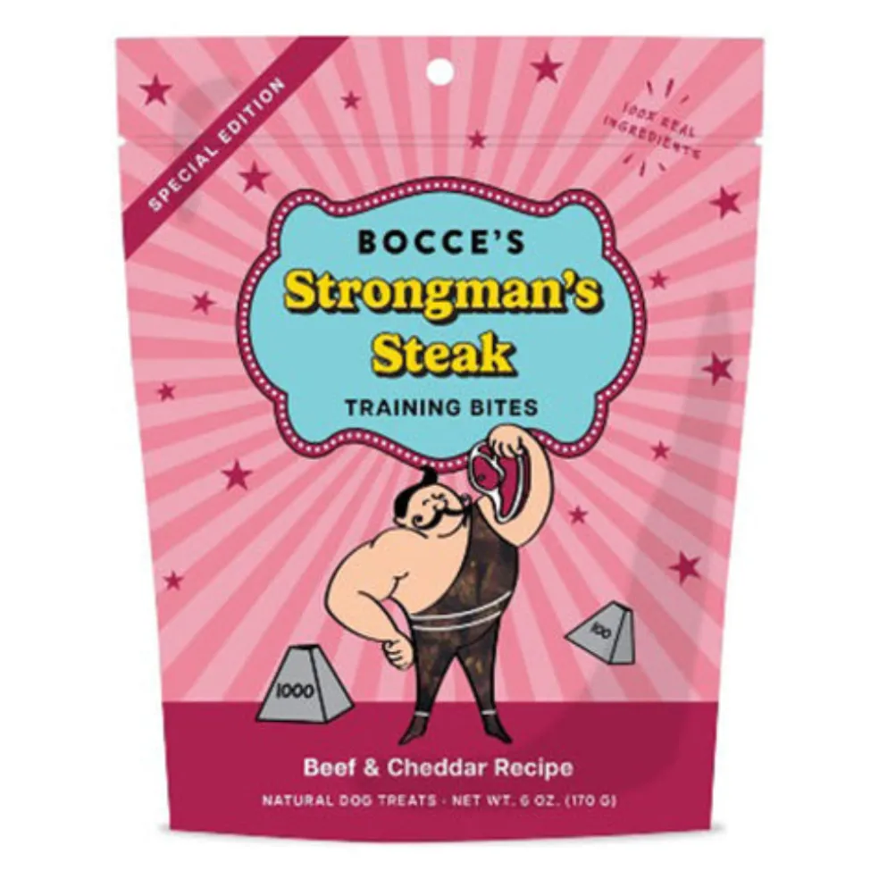 Bocce's Bakery Strongman's Steak Beef & Cheddar Recipe Training Bite Dog Treats (4 oz)