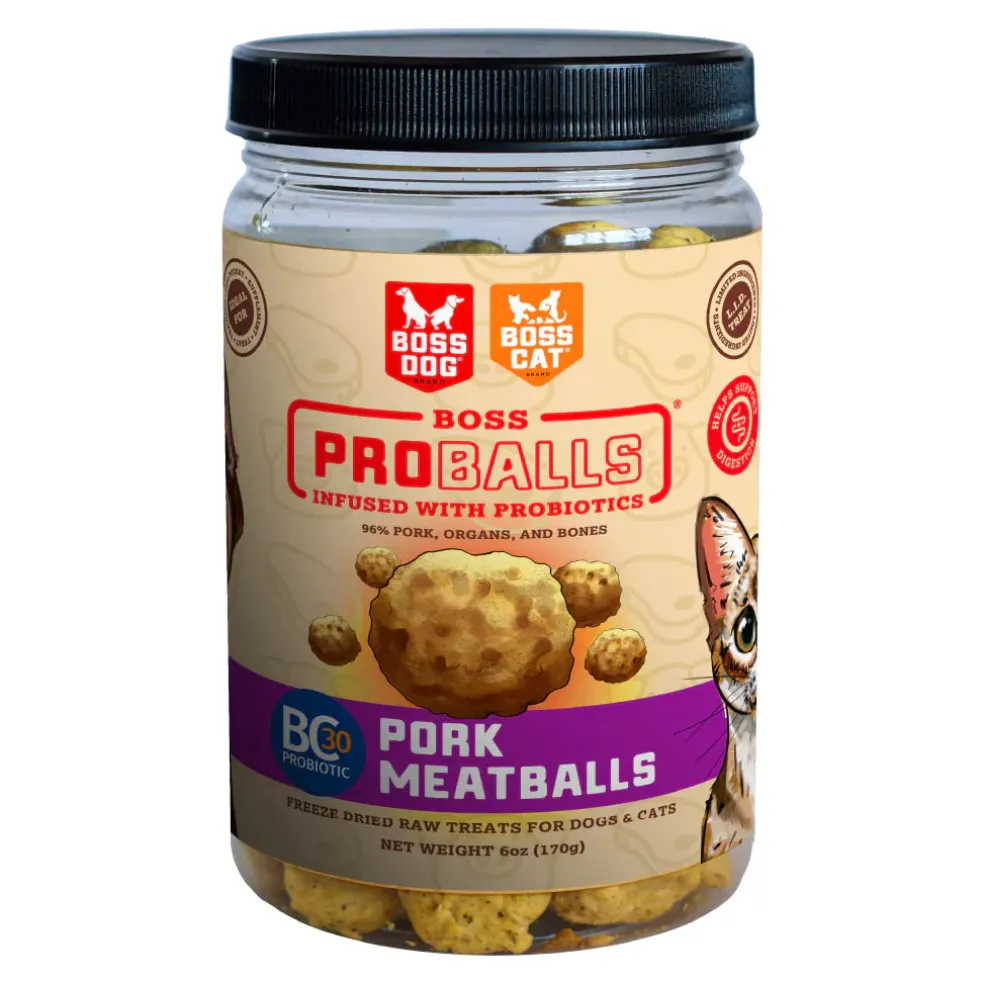 Boss Dog Proballs Freeze Dried Raw Pork Meatballs with Probiotics Treats for Dogs & Cats