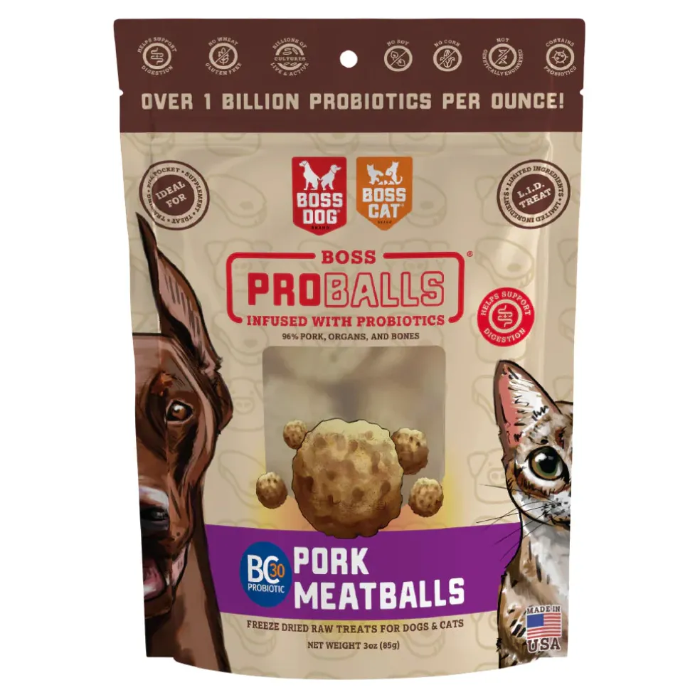 Boss Dog Proballs Freeze Dried Raw Pork Meatballs with Probiotics Treats for Dogs & Cats