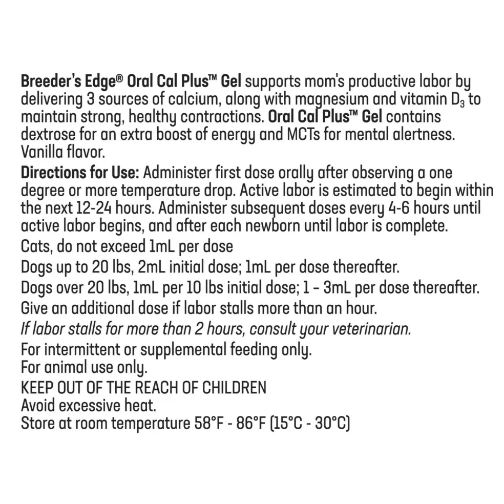 Breeder's Edge Oral Cal Plus Gel for Dogs & Cats