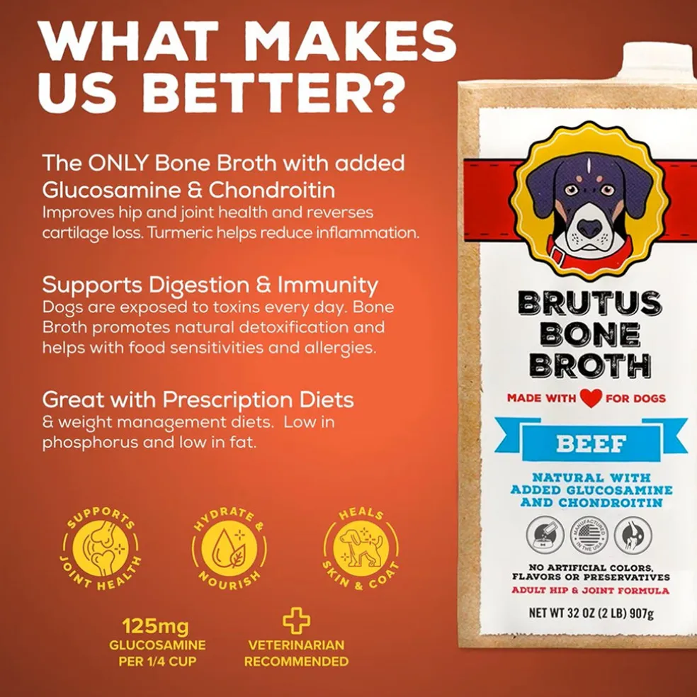 Brutus Broth Beef Bone Broth Hip & Joint Formula with Glucosamine for Dogs (32 oz)