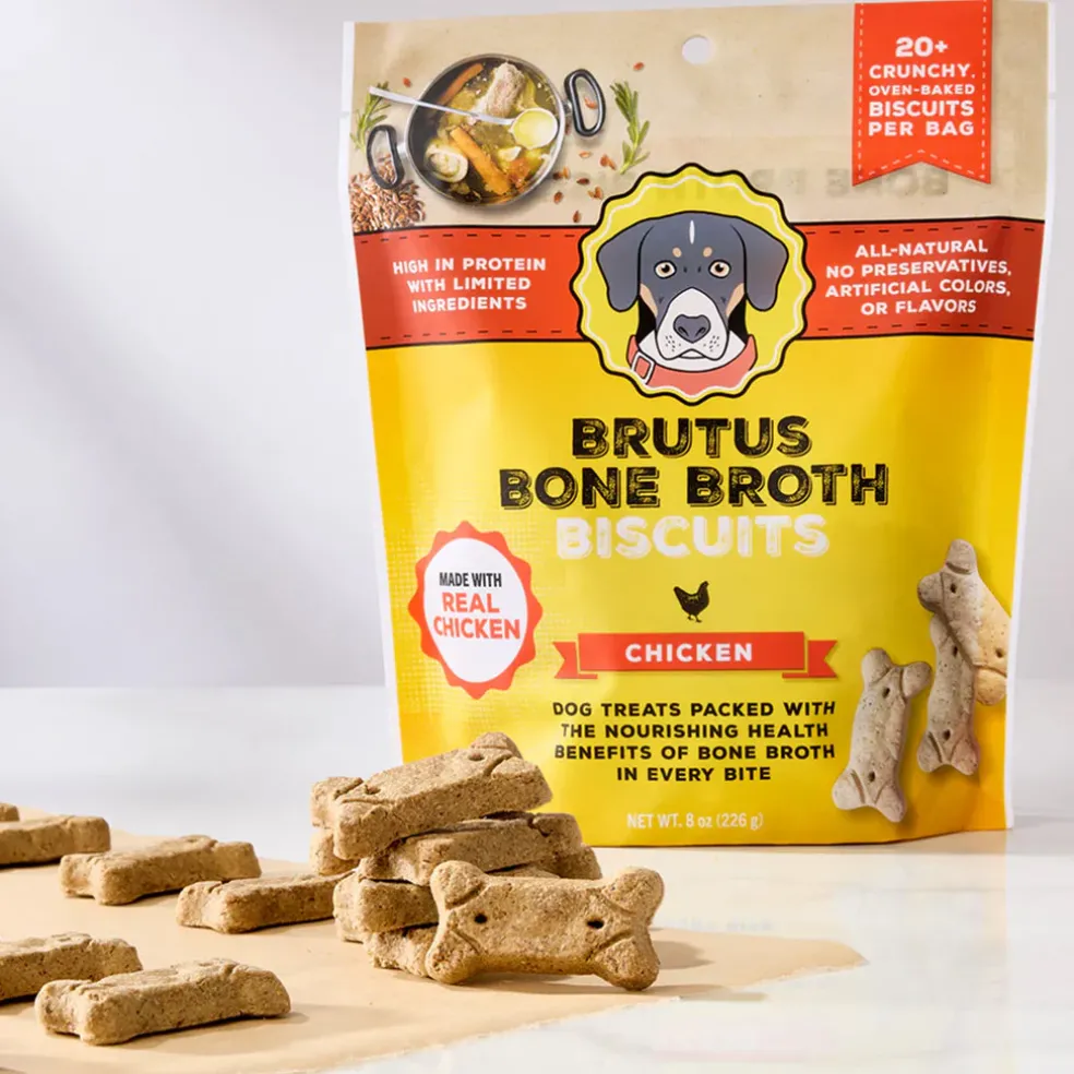 Brutus Broth Bone Broth Biscuits Chicken Recipe Dog Treats (8 oz)
