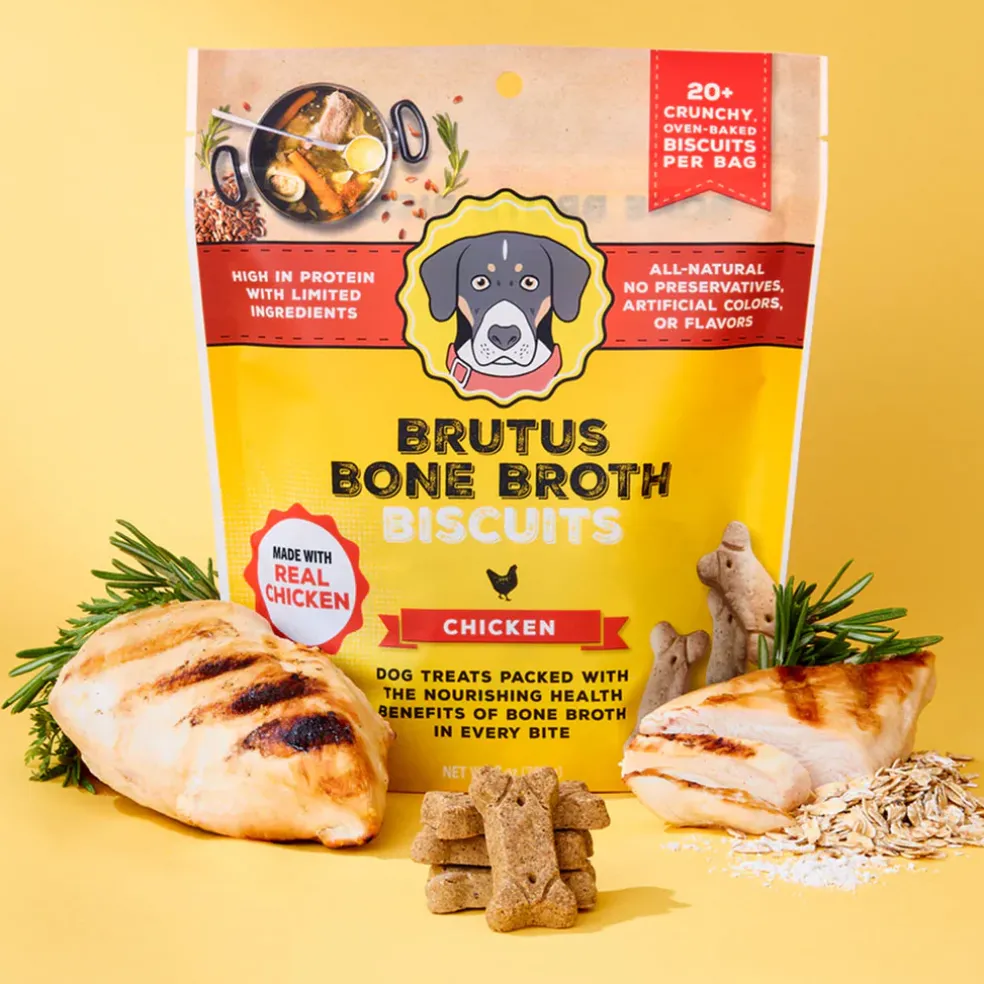 Brutus Broth Bone Broth Biscuits Chicken Recipe Dog Treats (8 oz)