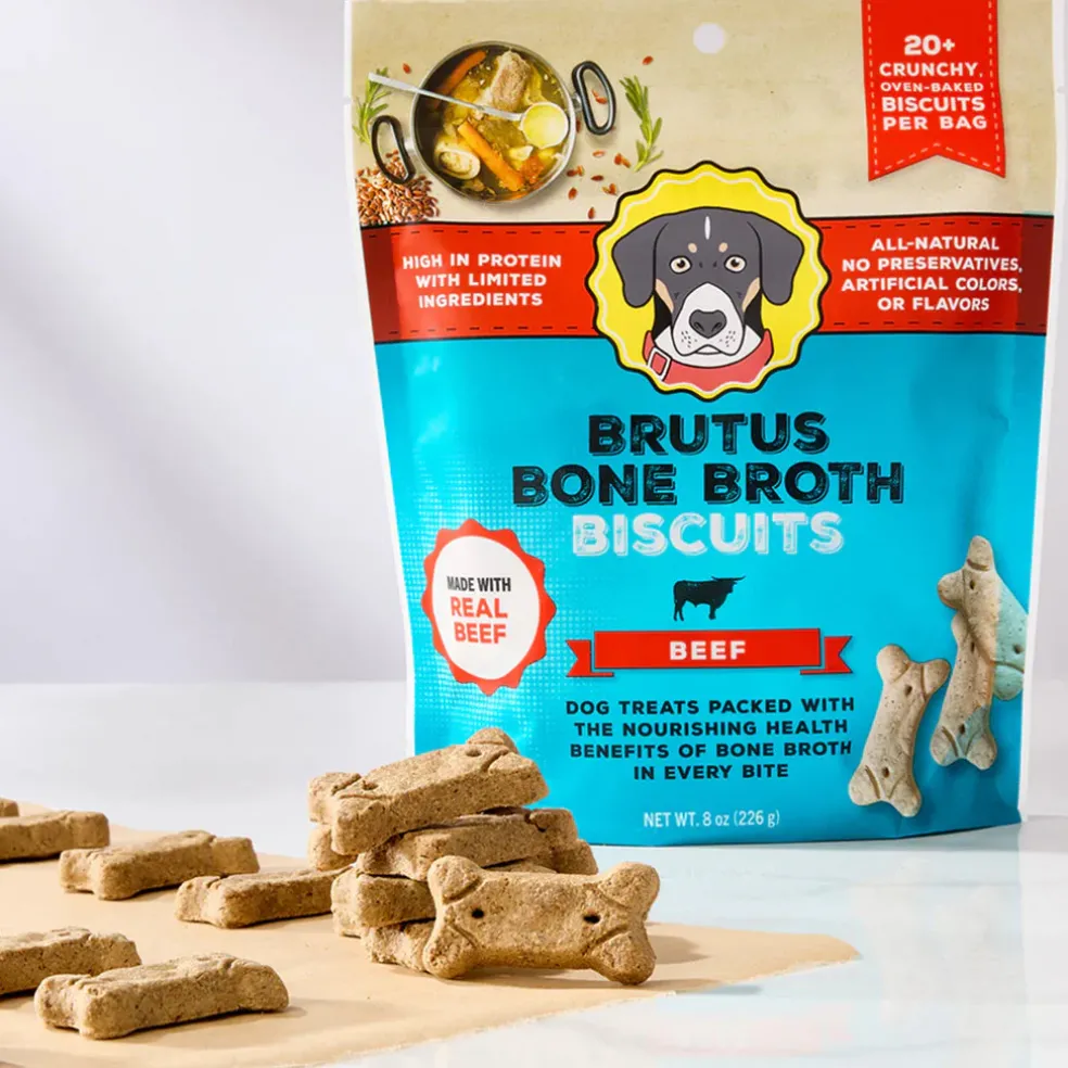 Brutus Broth Bone Broth Biscuits Beef Recipe Dog Treats (8 oz)