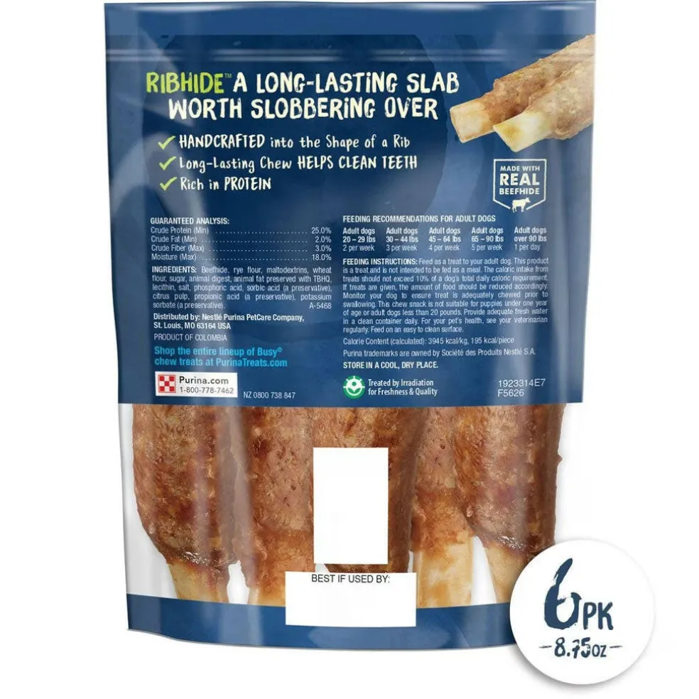 Busy Rib Hide Long-Lasting Beef Hide Chew Small/Medium Dog Treat, 6 count