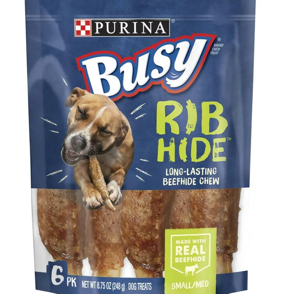 Busy Rib Hide Long-Lasting Beef Hide Chew Small/Medium Dog Treat, 6 count