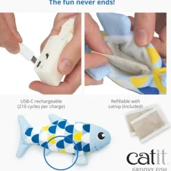 Catit Groovy Fish Motion-Activated Catnip Cat Toy, Blue