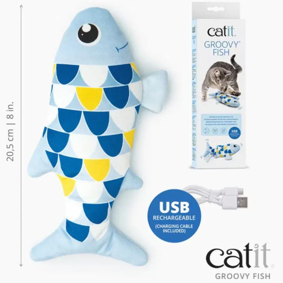 Catit Groovy Fish Motion-Activated Catnip Cat Toy, Blue