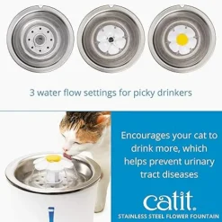 Catit LED Stainless Steel Top Flower Drinking Fountain for Cats