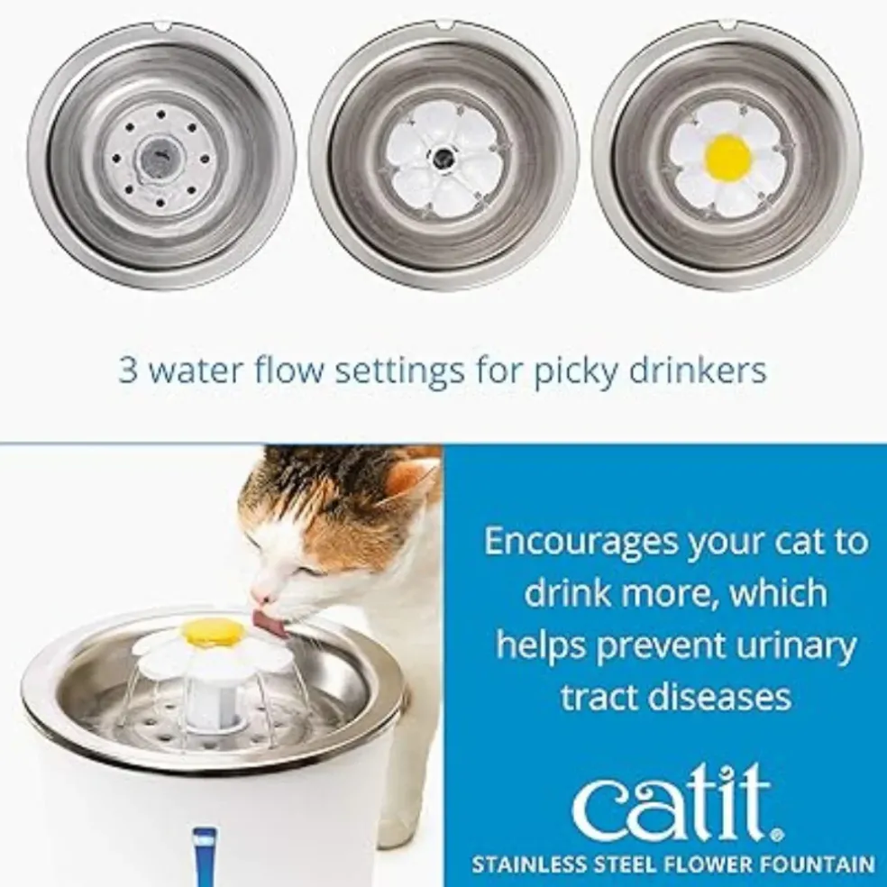 Catit LED Stainless Steel Top Flower Drinking Fountain for Cats
