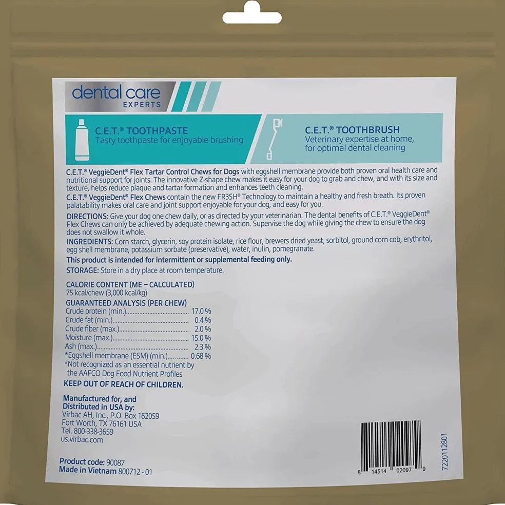 C.E.T. VeggieDent Flex + Joint Health for Medium Dogs 22-66 lbs