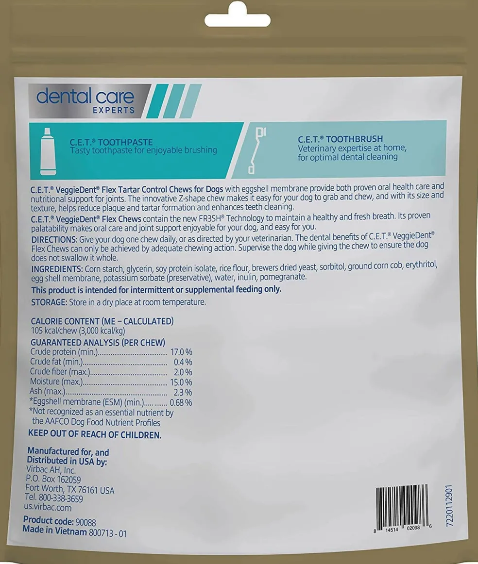 C.E.T. VeggieDent Flex + Joint Health for Large Dogs Over 66lbs