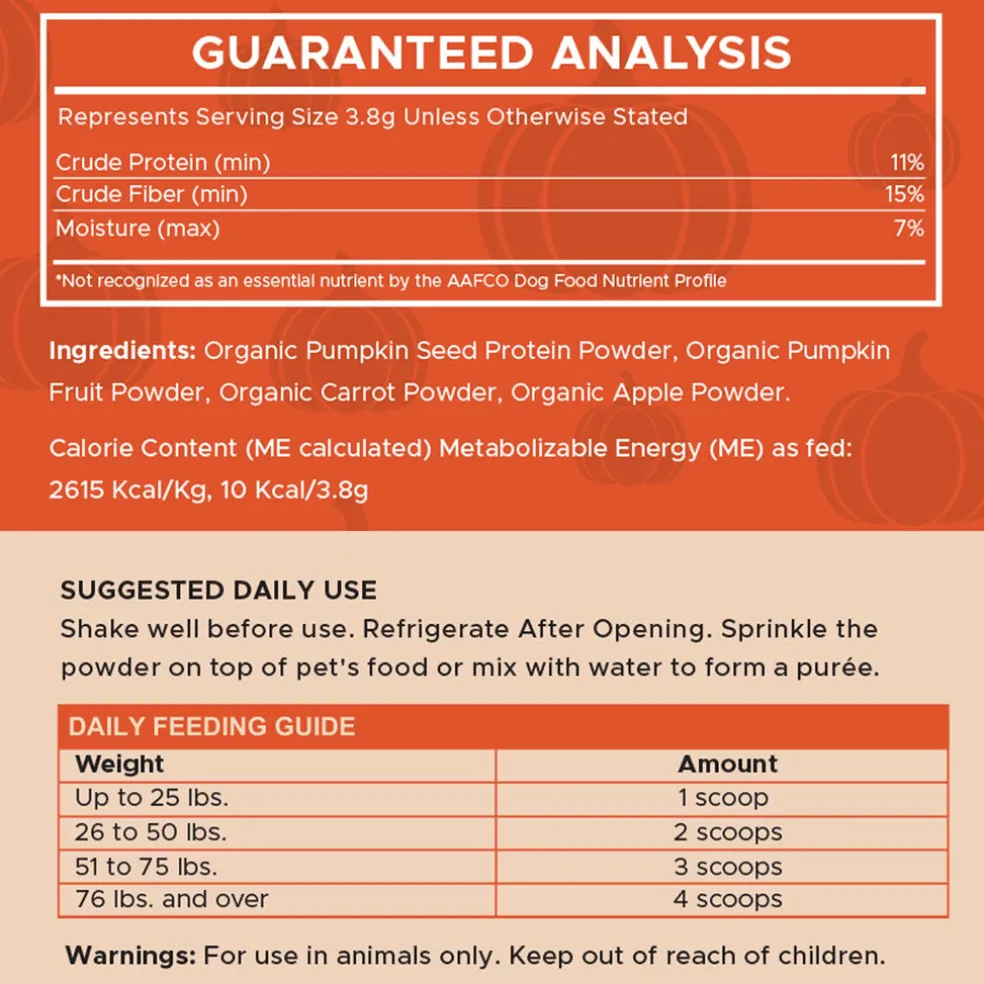 Chew + Heal Organic Pumpkin Digestive Defense Superfood Blend Powder Digestive Aid Supplement for Dogs