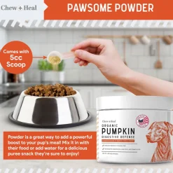 Chew + Heal Organic Pumpkin Digestive Defense Superfood Blend Powder Digestive Aid Supplement for Dogs