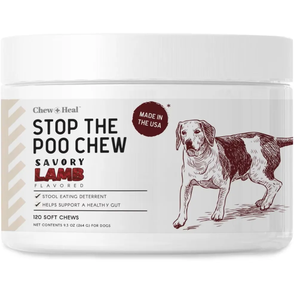 Chew + Heal Stop the Poo Chew Coprophagia Supplement for Dogs- Savory Lamb Flavor (120 Count)