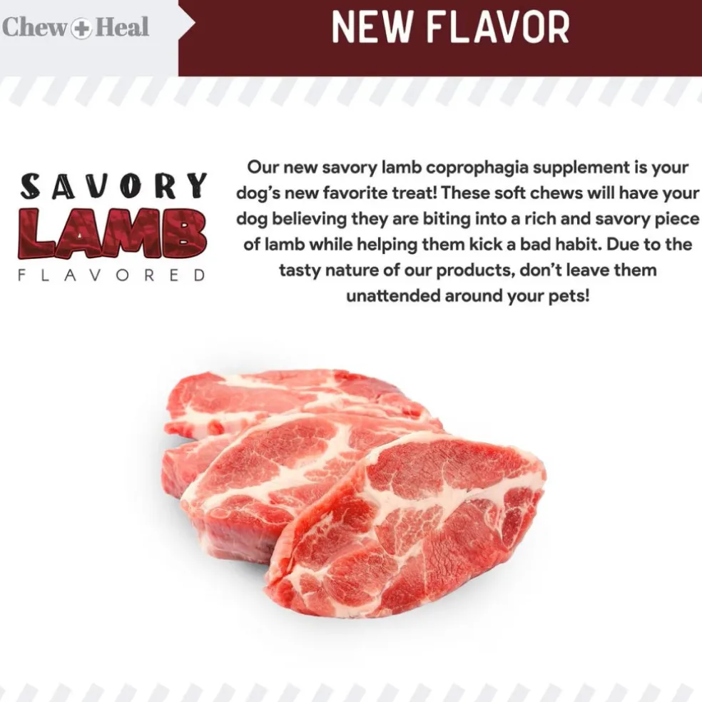Chew + Heal Stop the Poo Chew Coprophagia Supplement for Dogs- Savory Lamb Flavor (120 Count)