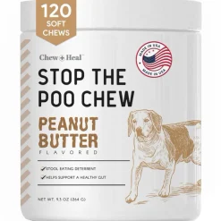 Chew + Heal Stop the Poo Chew Coprophagia Supplement for Dogs- Peanut Butter Flavor (120 Counts)