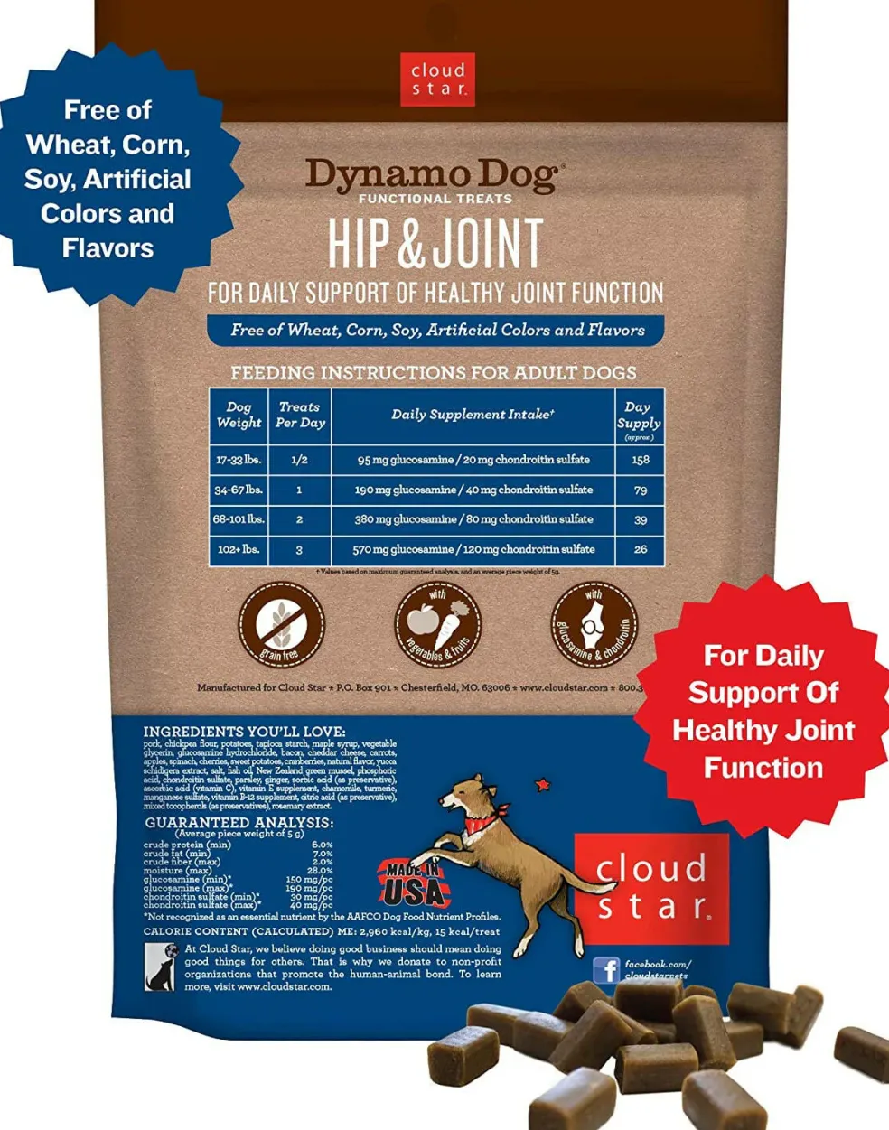 Cloud Star Dynamo Dog Functional Hip & Joint Bacon & Cheese Soft Chews (14 oz)