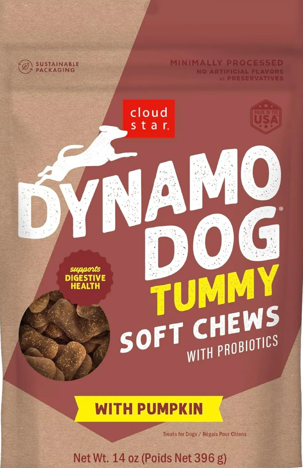 Cloud Star Dynamo Dog Tummy Soft Chews with Probiotic & Pumpkin, (14 oz)