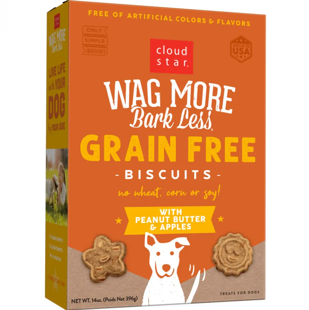 Cloud Star Wag More Bark Less Crunchy Grain Free Peanut Butter & Apples Dog Treats