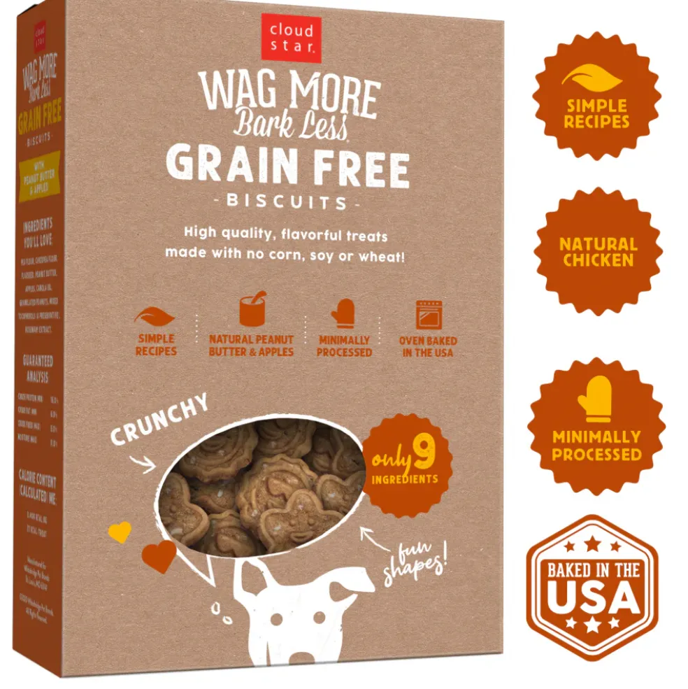 Cloud Star Wag More Bark Less Crunchy Grain Free Peanut Butter & Apples Dog Treats