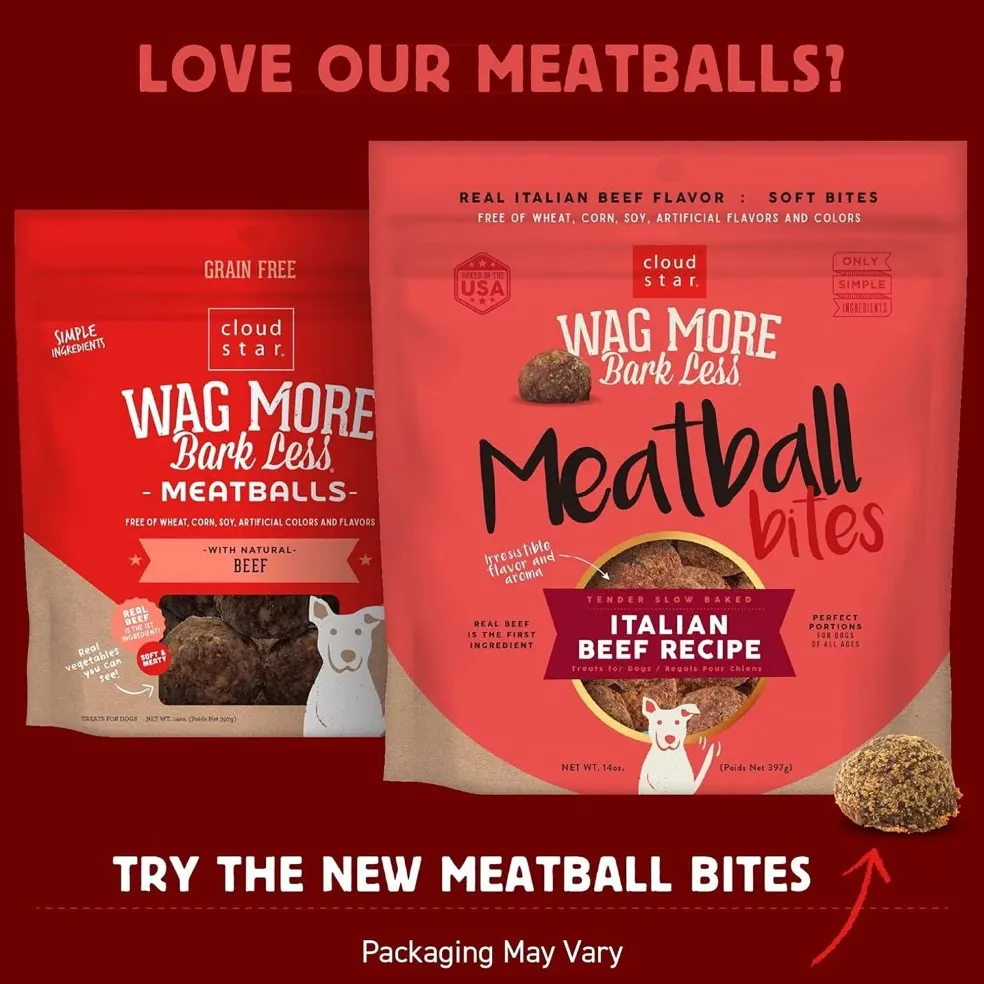 Cloud Star Wag More Bark Less Grain-Free Beef Meatball Bites Dog Treats (14 oz)
