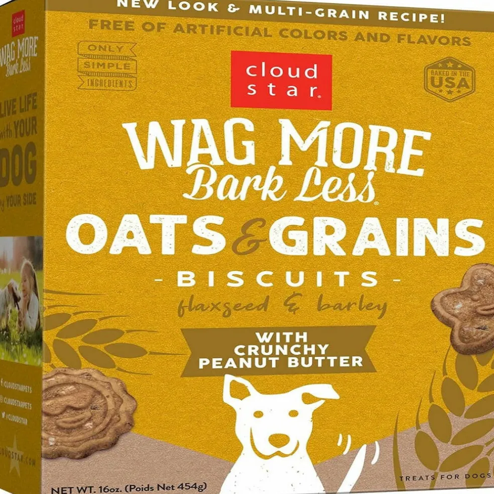 Cloud Star Wag More Bark Less Oats & Grains Peanut Butter Crunchy Dog Biscuits
