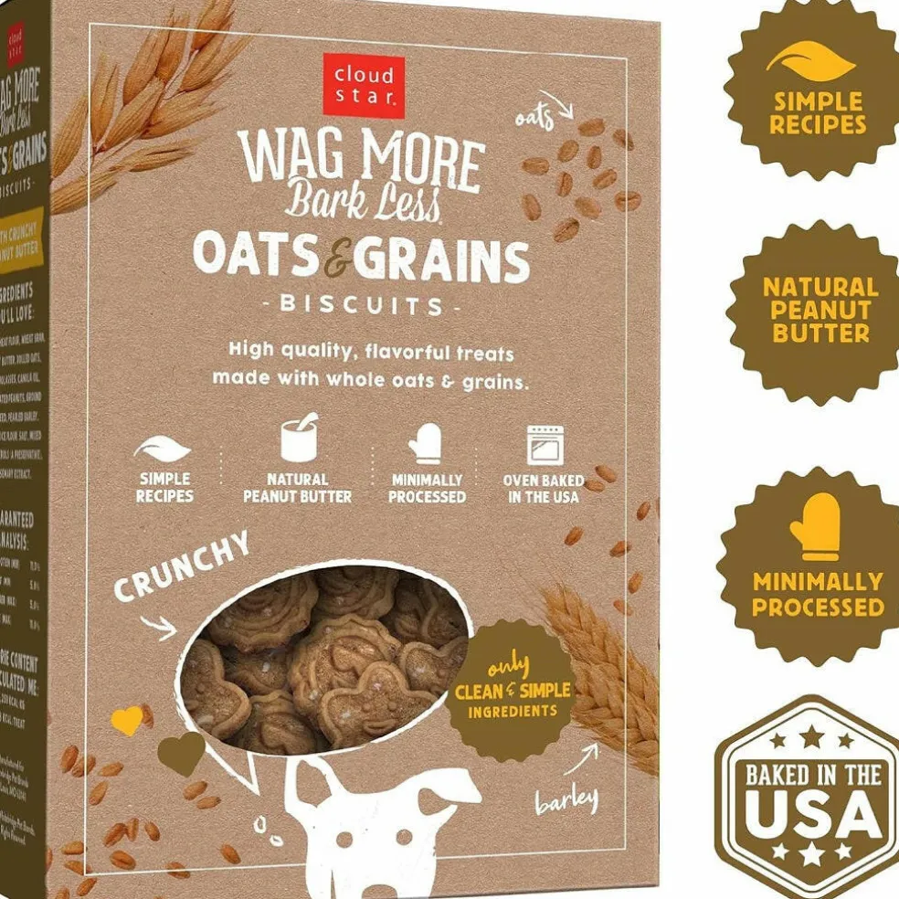 Cloud Star Wag More Bark Less Oats & Grains Peanut Butter Crunchy Dog Biscuits