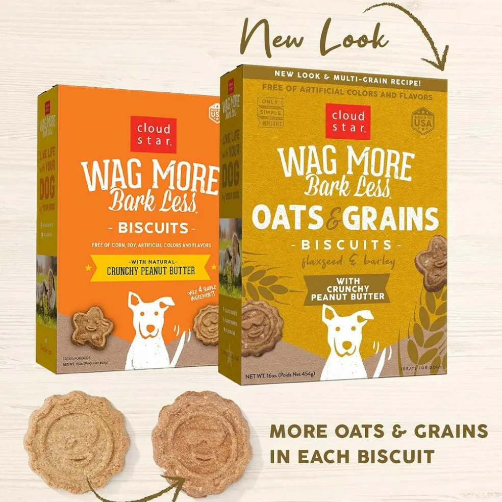 Cloud Star Wag More Bark Less Oats & Grains Peanut Butter Crunchy Dog Biscuits