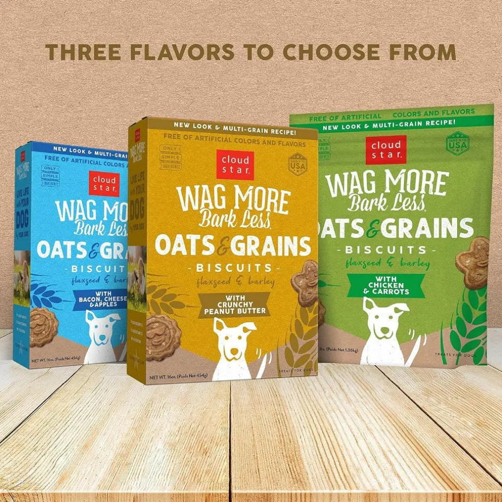 Cloud Star Wag More Bark Less Oats & Grains Peanut Butter Crunchy Dog Biscuits