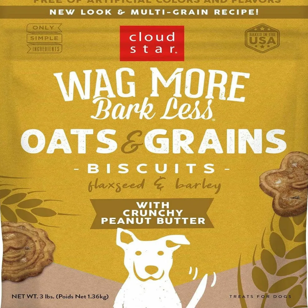 Cloud Star Wag More Bark Less Oats & Grains Peanut Butter Crunchy Dog Biscuits