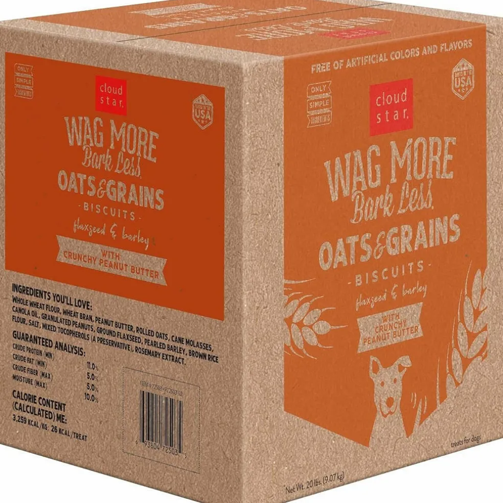 Cloud Star Wag More Bark Less Oats & Grains Peanut Butter Crunchy Dog Biscuits