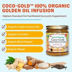 Cocotherapy Coco-Gold USDA Certified Organic Coconut Oil infused with Organic Turmeric and Organic Ginger, 7.5-oz