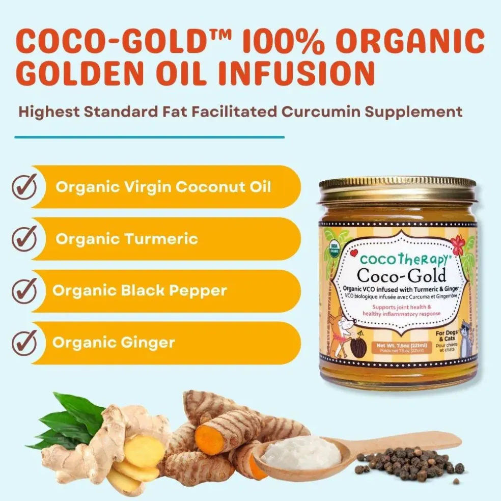 Cocotherapy Coco-Gold USDA Certified Organic Coconut Oil infused with Organic Turmeric and Organic Ginger, 7.5-oz