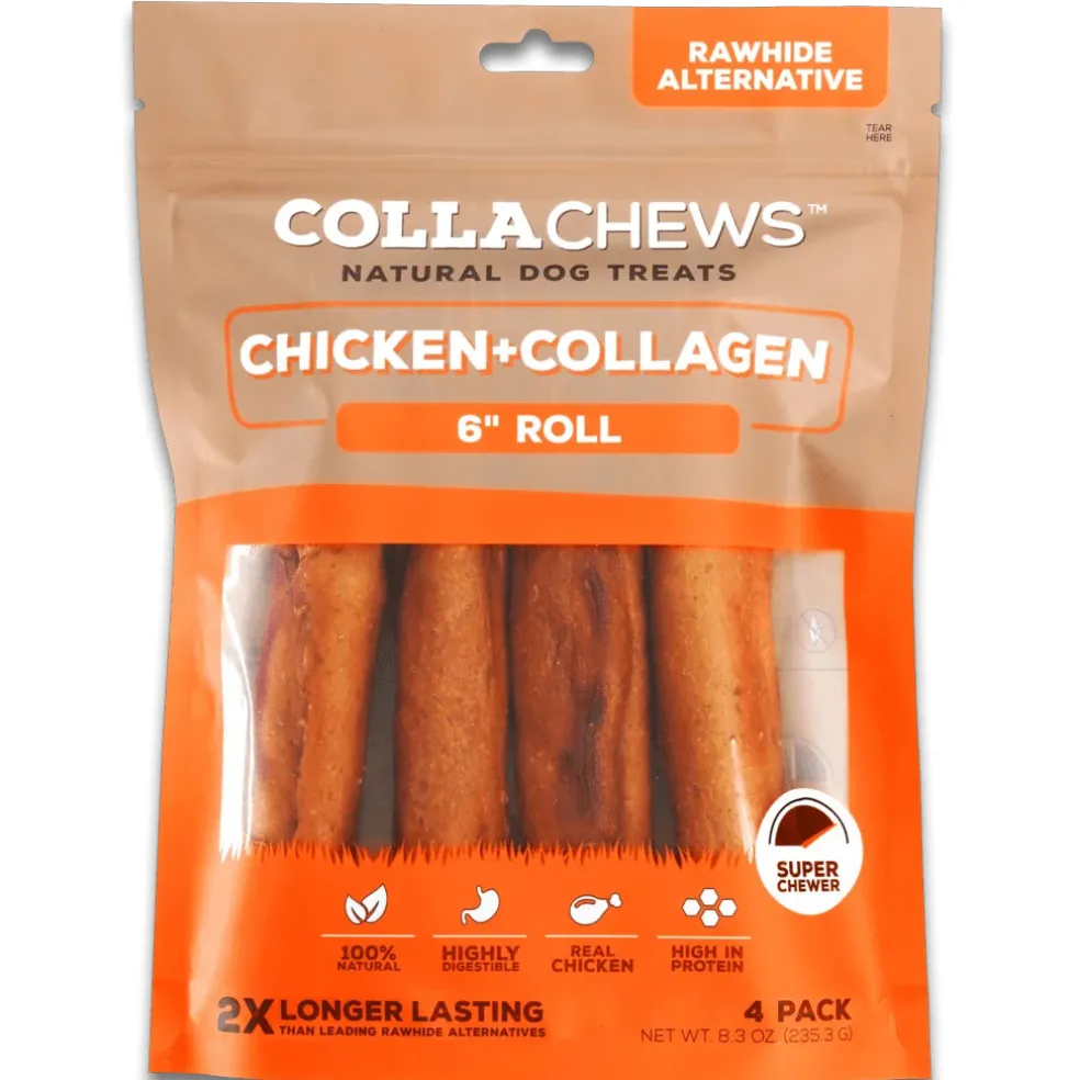 CollaChews Rolls Chicken & Collagen Natural Dog Treats, 6", 4-count