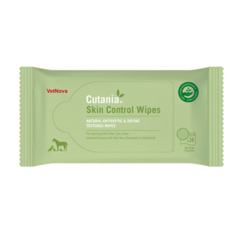Cutania Skin Control Antiseptic & Drying Wipes for Dogs, Cats, Horses & Small Animals (24 wipes)