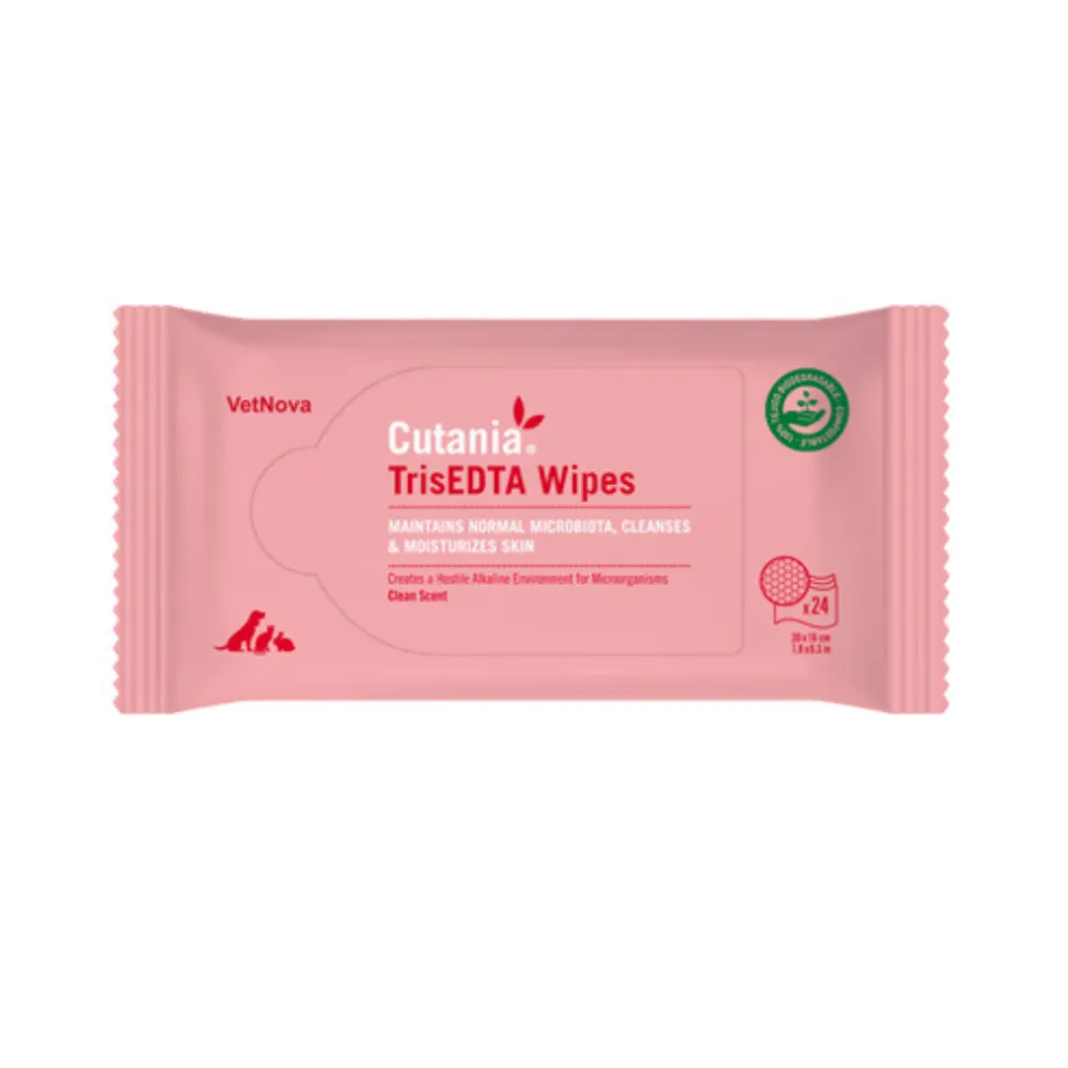 Cutania TrisEDTA Antimicrobial Wipes for Dogs, Cats, Horses & Small Animals (24 wipes)