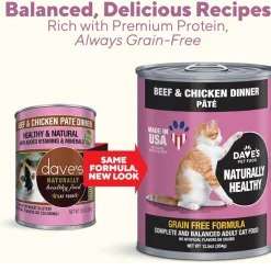 Dave's Pet Food Beef & Chicken Pate Dinner Canned Wet Cat Food, 12.5-oz can, case of 12