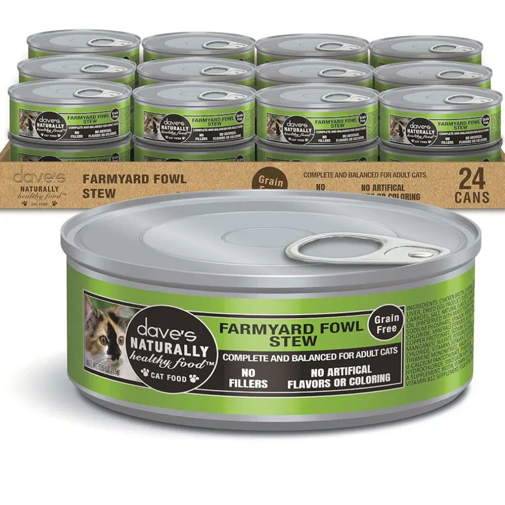 Dave's Pet Food Farmyard Fowl Stew Grain-Free Canned Wet Cat Food, 5.5-oz can, case of 24