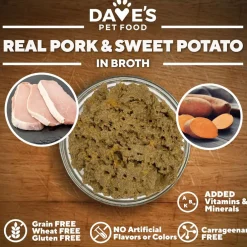 Dave's Pet Food Pork & Sweet Potato Entree in Broth Grain-Free Canned Wet Dog Food, 13-oz can, case of 12