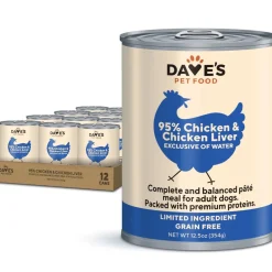Dave's Pet Food 95% Premium Chicken & Chicken Liver Grain-Free Canned Wet Dog Food, 12.5-oz, case of 12