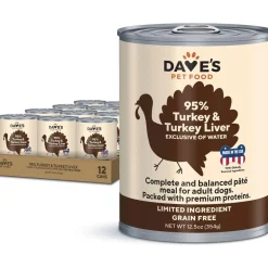 Dave's Pet Food 95% Premium Turkey & Turkey Liver Grain-Free Recipe Canned Wet Dog Food, 12.5-oz, case of 12