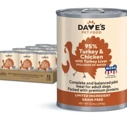Dave's Pet Food 95% Premium Turkey & Chicken Pate Limited Ingredient Grain-Free Canned Wet Dog Food, 12.5-oz can, case of 12