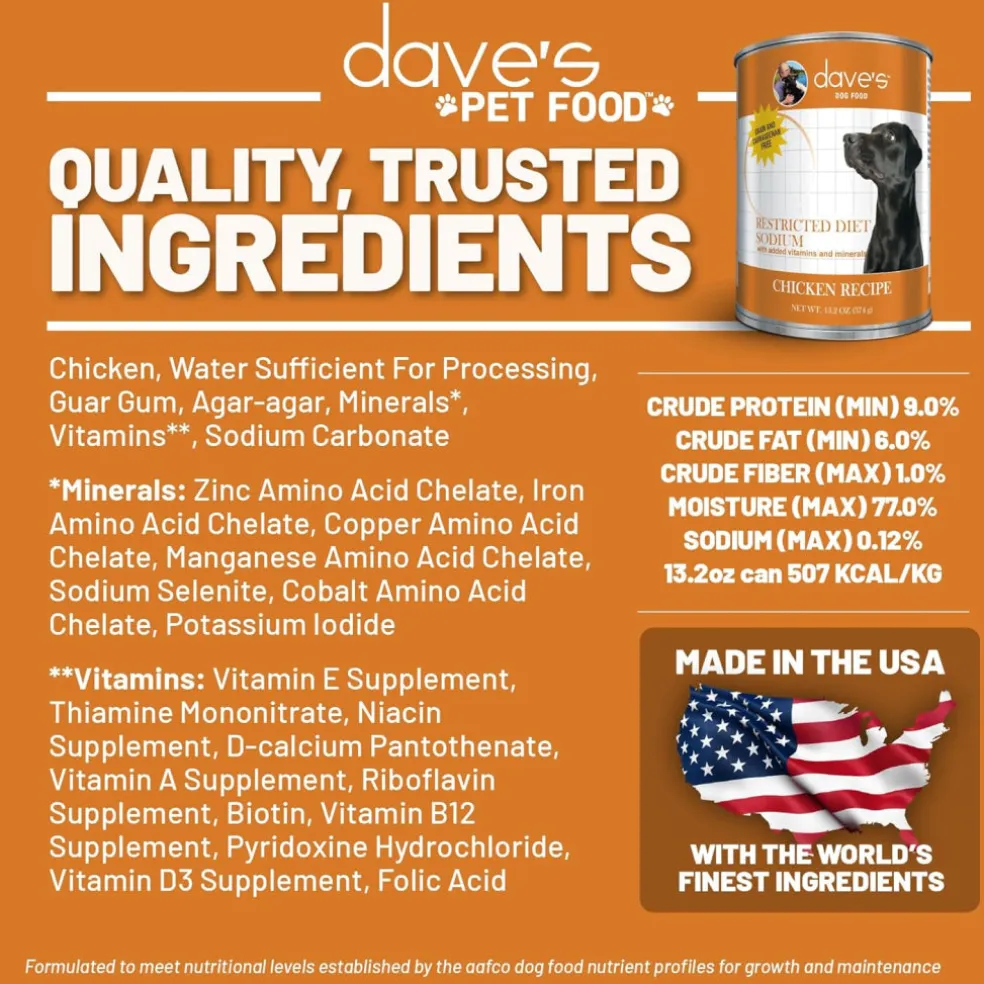 Dave's Pet Food Restricted Diet Sodium Chicken Recipe Wet Dog Food (13.2 oz, case of 12 cans)