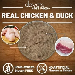 Dave's Pet Food Saucey Pate Chicken & Duck Recipe Grain-Free Canned Wet Cat Food, 5.5-oz can, case of 24