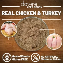 Dave's Pet Food Saucey Pate Chicken & Turkey Recipe Grain-Free Canned Wet Cat Food, 5.5-oz can, case of 24