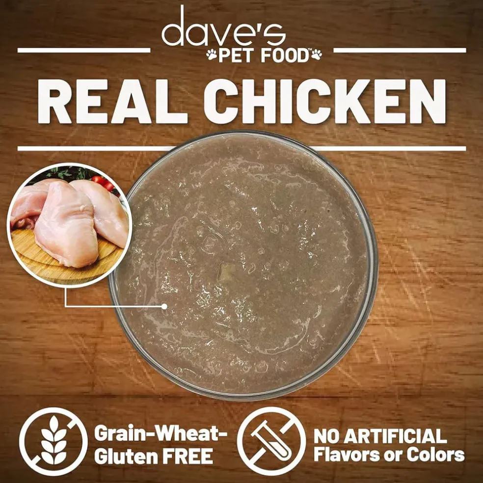 Dave's Pet Food Saucey Pate Chicken Recipe Grain-Free Wet Canned Cat Food, 5.5-oz can, case of 24