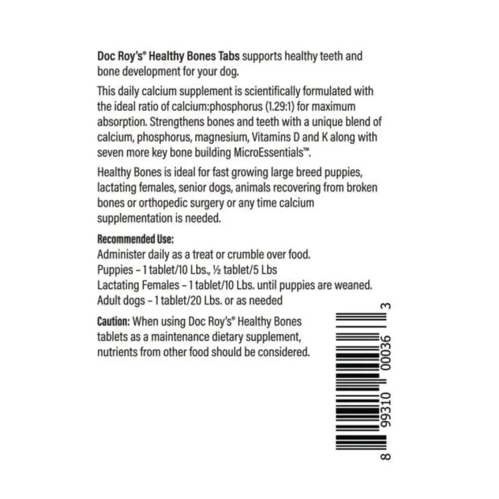Doc Roy's Healthy Bones - Supplement for Puppies and Adult Dogs, 100 ct