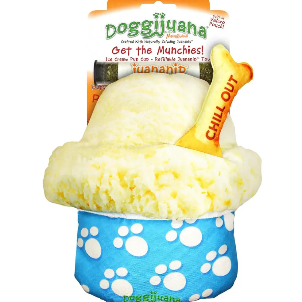 Doggijuana Get the Munchies Refillable Juananip Ice Cream Pup Cup Squeaky Plush Dog Toy