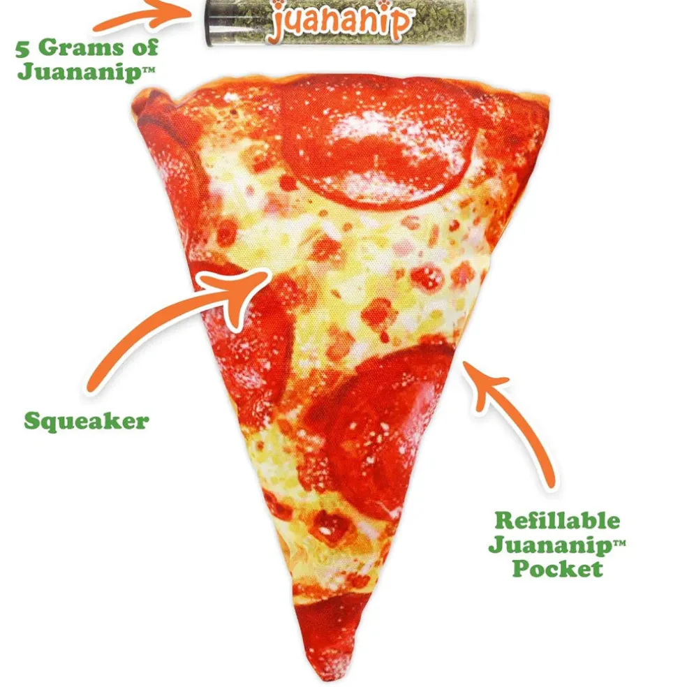 Doggijuana Get the Munchies Refillable Juananip Pizza Squeaky Plush Dog Toy, 1 count